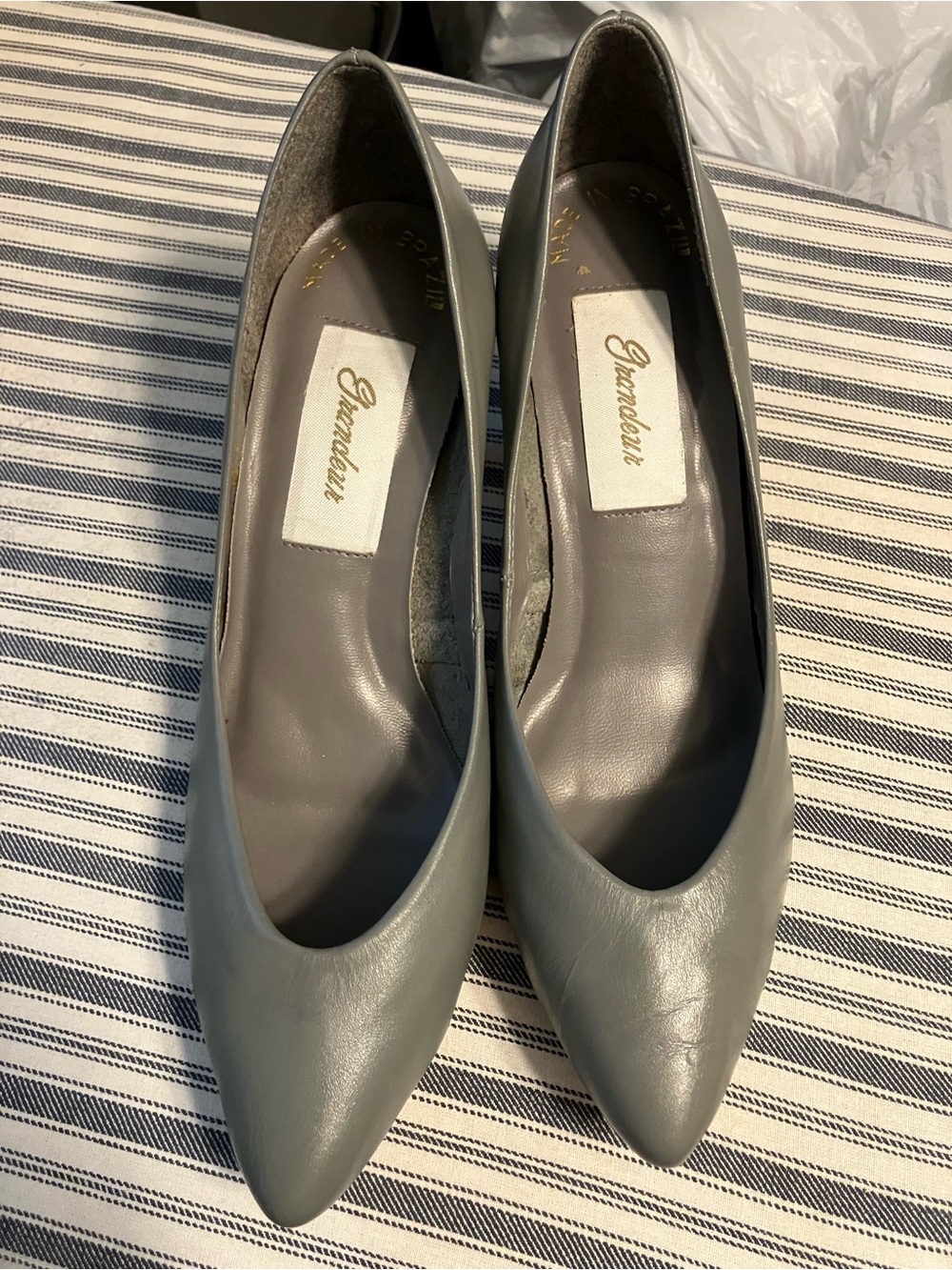 Pointed-Toe Heels in Soft Gray